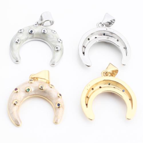 Colgante de Micro Pavé de Zirconía Cúbica, metal, Luna, chapado, Bricolaje & micro arcilla de zirconia cúbica & esmalte, más colores para la opción, 23x18x4mm, Vendido por UD