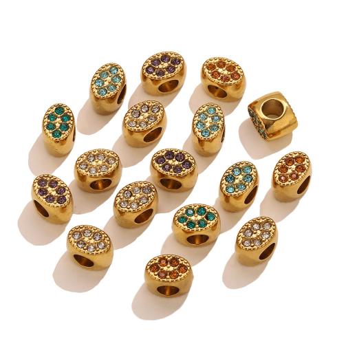 Abalorios de acero inoxidable, acero inoxidable 304, Óvalo, chapado en color dorado, Bricolaje & con diamantes de imitación, más colores para la opción, 6.5x10mm, agujero:aproximado 4.3mm, Vendido por UD
