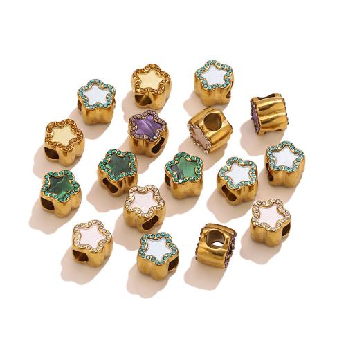 Stainless Steel Beads, 304 Stainless Steel, with Acrylic, Flower, gold color plated, DIY & with rhinestone Approx 4.4mm 