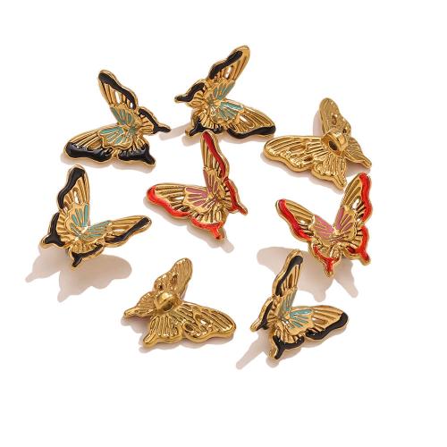 Enamel Stainless Steel Pendant, 304 Stainless Steel, Butterfly, gold color plated, DIY Approx 1.4mm 