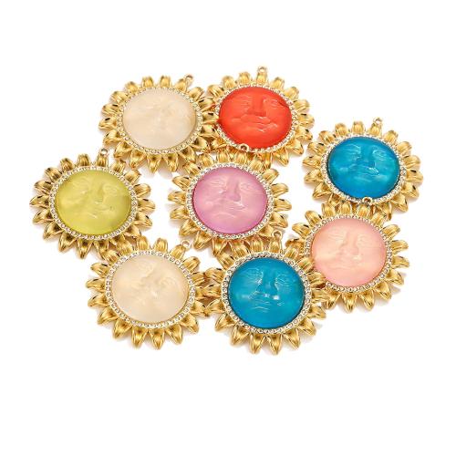 Colgantes de acero inoxidable de diamantes de imitación , acero inoxidable 304, con Acrílico, Flor, chapado en color dorado, Bricolaje & con diamantes de imitación, más colores para la opción, 41.5x45mm, agujero:aproximado 1.8mm, Vendido por UD