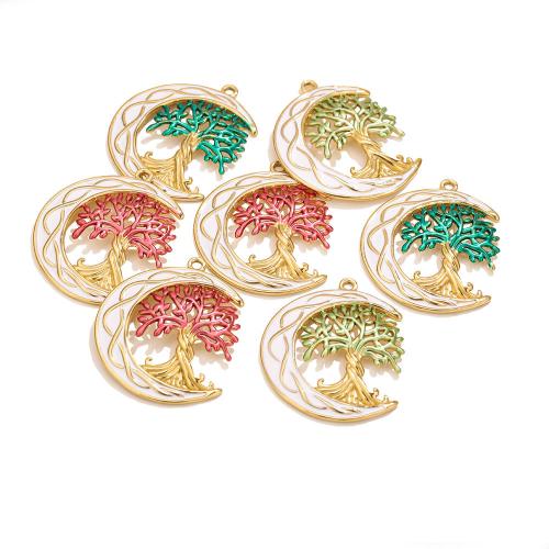colgantes de acero inoxidable de esmalte, acero inoxidable 304, Árbol, chapado en color dorado, Bricolaje, más colores para la opción, 35x43mm, agujero:aproximado 2.2mm, Vendido por UD