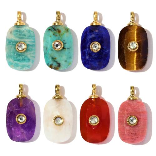 Joyas de piedras preciosas colgante, acero inoxidable 304, con Piedras preciosas, Rectángular, chapado en color dorado, Bricolaje & con diamantes de imitación, más colores para la opción, 8x16mm, 3PCs/Bolsa, Vendido por Bolsa