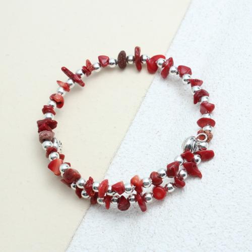 Coral sintético Pulsera, con aleación de zinc, hecho a mano, Joyería & unisexo, Vendido por UD