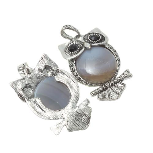 Colgante de Ágata Gris, con aleación de zinc, Búho, chapado, Bricolaje & con diamantes de imitación, 32x50mm, Vendido por UD