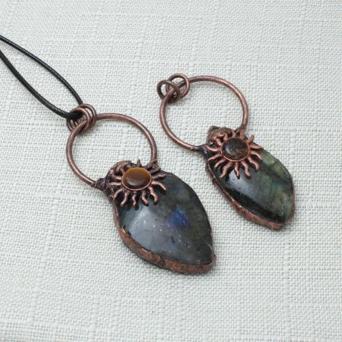 Colgantes de labradorita , con aleación de zinc, Gota, enviado al azar & Bricolaje, 22x42mm, Vendido por UD