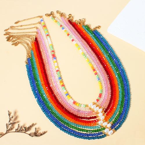 Cristal collar, con Coral sintético & Perlas plásticas & aleación de zinc, estilo popular & para mujer & facetas, más colores para la opción, longitud:aproximado 40 cm, Vendido por UD
