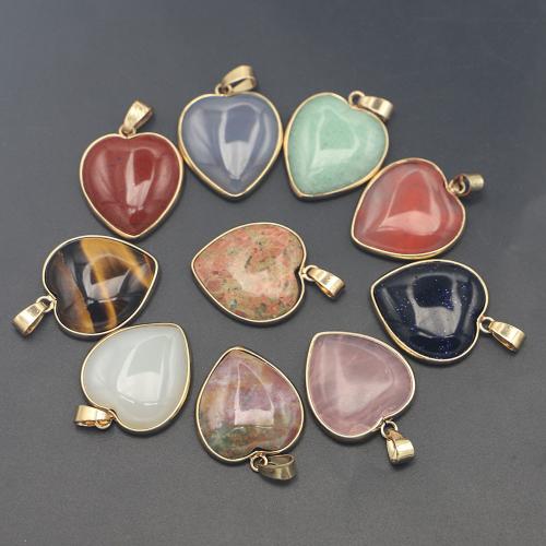 Anhänger aus Zinklegierung und Schmuckstein, Edelstein, mit Zinklegierung, Herz, goldfarben plattiert, DIY & verschiedenen Materialien für die Wahl, 26x24x6mm, verkauft von PC