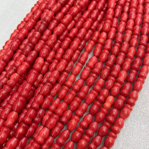 Abalorios de Coral, Calabaza, Bricolaje, Rojo, 7x12mm, aproximado 38PCs/Sarta, Vendido por Sarta