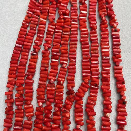 Abalorios de Coral, Columna, Bricolaje, Rojo, 4x8mm, aproximado 102PCs/Sarta, Vendido por Sarta