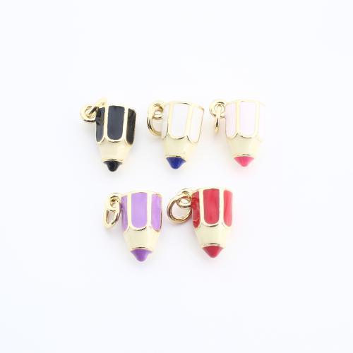 Emaille Messing Anhänger, Bleistift, goldfarben plattiert, DIY, keine, 11x10x6mm, verkauft von PC