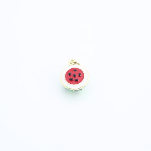 Emaille Messing Anhänger, Wassermelone, goldfarben plattiert, DIY, 15x13x8mm, verkauft von PC