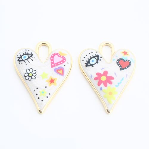 Emaille Messing Anhänger, Herz, goldfarben plattiert, DIY, keine, 34x26x6mm, verkauft von PC