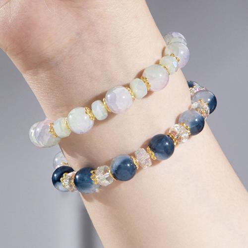 Glasperlen Armbänder Schmuck, Glas, mit Zink-Legierung Perle, goldfarben plattiert, für Frau, keine, 10mm，4x8mm, Länge:ca. 19.5 cm, verkauft von Strang