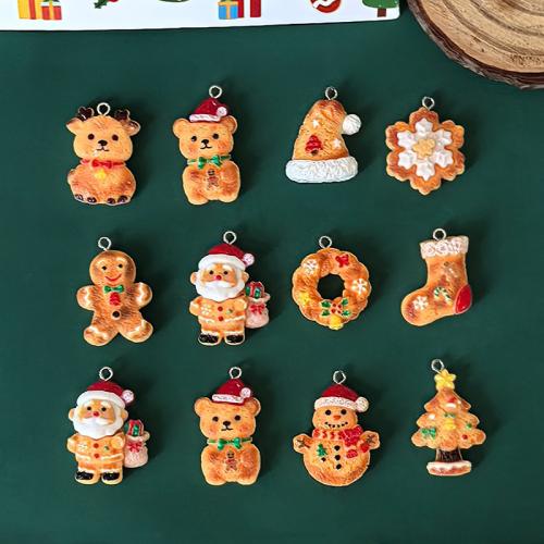 Смола Рождество подвеска, канифоль, эпоксидная смола, Рождественский дизайн & DIY & разные стили для выбора, 10ПК/сумка, продается сумка
