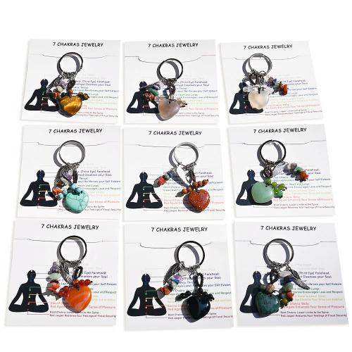 Zinc Alloy Key Chain Jewelry, Gemstone, with Zinc Alloy, Heart, handmade, portable 