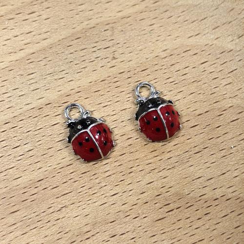 Zinc Alloy Animal Pendants, Ladybug, plated, DIY & enamel & with rhinestone 