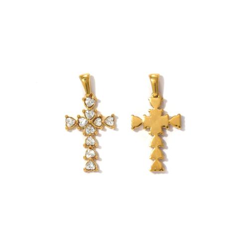 Stainless Steel Cross Pendants, 304 Stainless Steel, gold color plated, DIY & micro pave cubic zirconia 