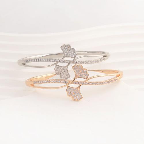 Zinc Alloy Bangle, Leaf, plated, for woman & with rhinestone Inner Approx 