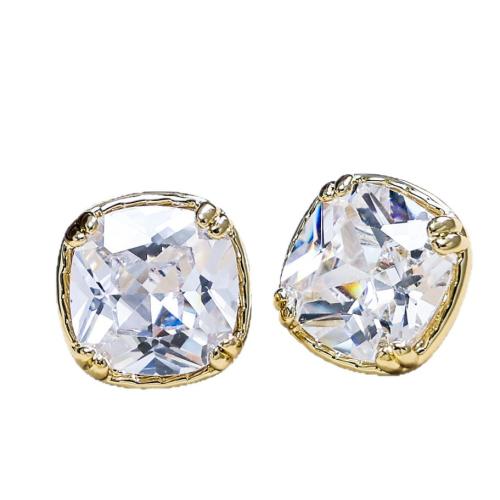 Cubic Zircon Brass Earring, Square, gold color plated, micro pave cubic zirconia & for woman 