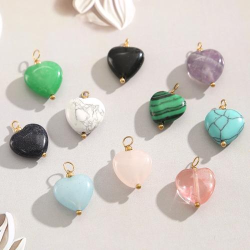 Gemstone Jewelry Pendant, with 304 Stainless Steel, Heart, half handmade, DIY 
