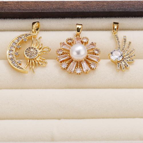 Rhinestone Stainless Steel Pendants, 304 Stainless Steel, with Plastic Pearl, gold color plated, DIY & with rhinestone 