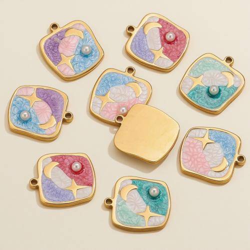 Enamel Stainless Steel Pendant, 304 Stainless Steel, with Plastic Pearl, Geometrical Pattern, gold color plated, DIY 