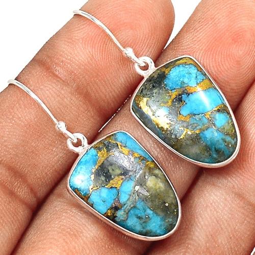 Zinc Alloy Drop Earring, with turquoise & Seraphinite, Geometrical Pattern, platinum color plated, vintage & for woman [