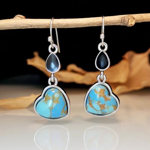 Zinc Alloy Drop Earring, with turquoise & Seraphinite, Heart, platinum color plated, vintage & for woman & epoxy gel [