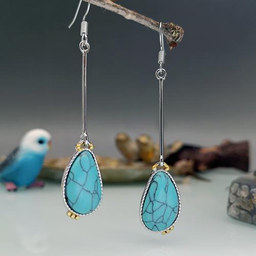 Zinc Alloy Drop Earring, with turquoise, Teardrop, plated, vintage & for woman [
