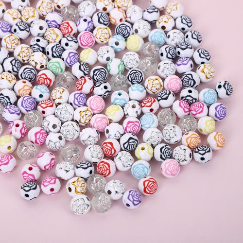 Printing Acrylic Beads, Round, DIY & with flower pattern & enamel 8mm 