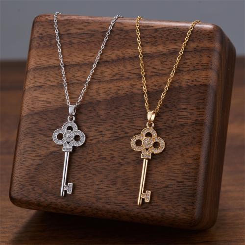 Collier de bijoux de titane, Acier titane, avec 5cm chaînes de rallonge, clé, Placage, chaîne ovale & pour femme & avec strass, plus de couleurs à choisir Environ 40 cm, Vendu par brin