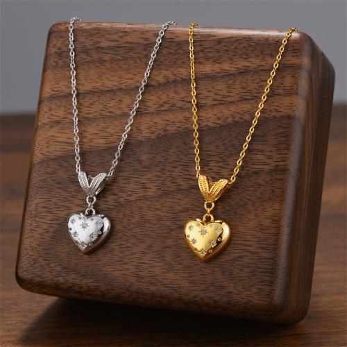 Collier de bijoux de titane, Acier titane, avec 5cm chaînes de rallonge, coeur, Placage, chaîne ovale & pavé de micro zircon & pour femme, plus de couleurs à choisir Environ 40 cm, Vendu par brin