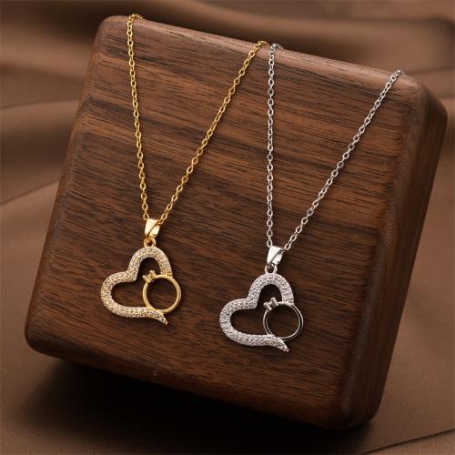 Collier de bijoux de titane, Acier titane, coeur, Placage, chaîne ovale & pour femme & avec strass, plus de couleurs à choisir Environ 40 cm, Vendu par brin