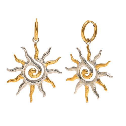 304 Stainless Steel Huggie Hoop Drop Earring, Sun, plated, fashion jewelry & for woman 