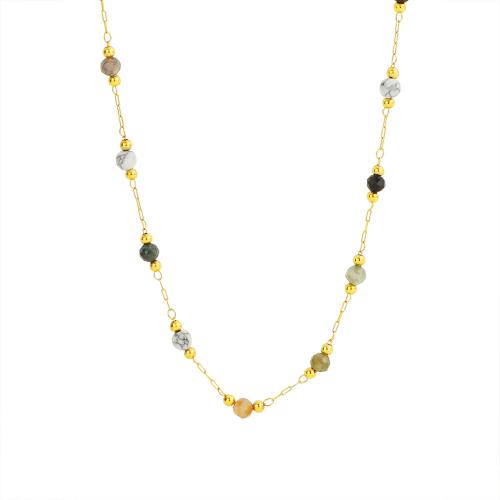 Acier inoxydable 304 collier, avec pierre gemme, avec 5cm chaînes de rallonge, Placage de couleur d'or, bijoux de mode & pour femme Environ 40 cm, Vendu par PC