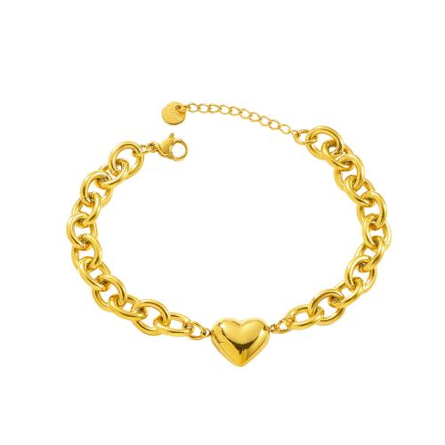 acero inoxidable 304 Pulsera, con 3cm extender cadena, Corazón, chapado, Joyería & para mujer, más colores para la opción, longitud:aproximado 17 cm, Vendido por UD
