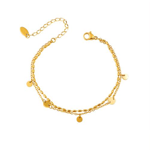 Acier inoxydable 304 bracelet, avec 5cm chaînes de rallonge, Placage de couleur d'or, Double couche & pour femme Environ 16 cm, Vendu par PC