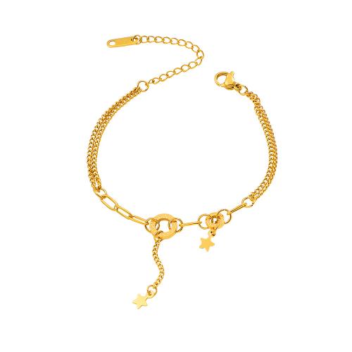 Acier inoxydable 304 bracelet, avec 5cm chaînes de rallonge, étoile, Placage de couleur d'or, bijoux de mode & pour femme Environ 16 cm, Vendu par PC