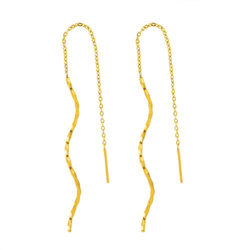 304 Stainless Steel Thread Through Earrings, gold color plated, fashion jewelry & for woman 