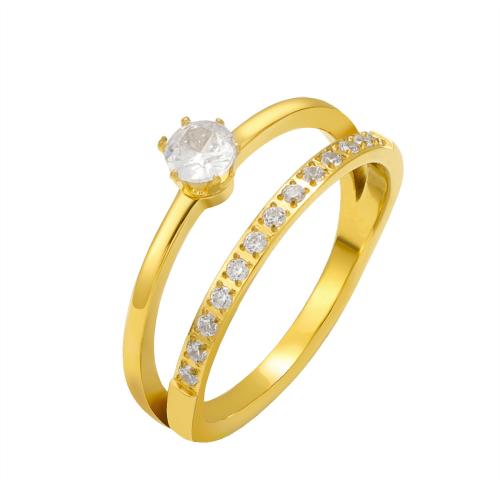 Acier inoxydable 304 bague, Placage de couleur d'or, normes différentes pour le choix & pavé de micro zircon & pour femme & avec strass Vendu par PC