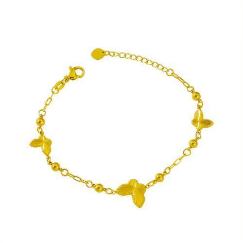 acero inoxidable 304 Pulsera, con 5cm extender cadena, Mariposa, chapado en color dorado, Joyería & para mujer, longitud:aproximado 16 cm, Vendido por UD