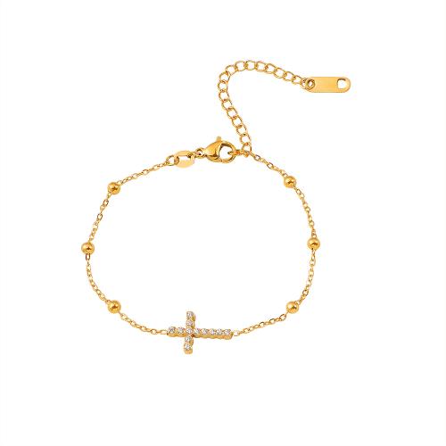 acero inoxidable 304 Pulsera, con 5cm extender cadena, Cruces, chapado, micro arcilla de zirconia cúbica & para mujer, más colores para la opción, longitud:aproximado 17 cm, Vendido por UD