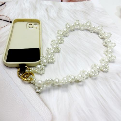 Pendentif en plastique de téléphone, Acrylique, avec plastique ABS & alliage de zinc, fait à la main, Portable & normes différentes pour le choix & pour femme, blanc, Vendu par PC