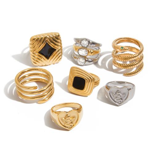 Stainless Steel Finger Ring, plated & for woman & enamel & with cubic zirconia 