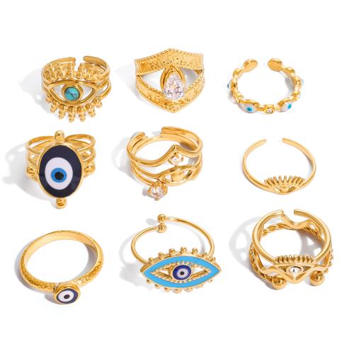 Evil Eye Jewelry Finger Ring, Stainless Steel, plated & for woman & enamel & with cubic zirconia 