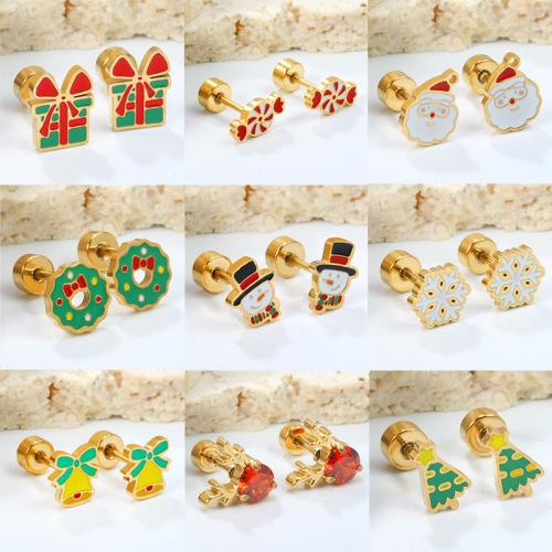 Enamel Stainless Steel Jewelry Sets, gold color plated, Christmas Design & for woman 
