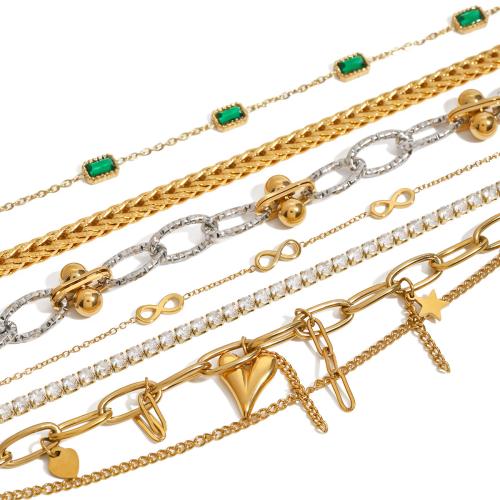 Stainless Steel Chain Bracelets, plated & micro pave cubic zirconia & for woman 