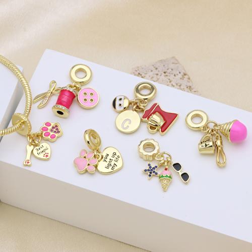 Colgantes de Europeo de latón, metal, chapado en color dorado, Bricolaje & diferentes estilos para la opción & micro arcilla de zirconia cúbica & esmalte, más colores para la opción, Vendido por UD[