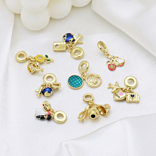 Colgantes de Europeo de latón, metal, chapado en color dorado, Bricolaje & diferentes estilos para la opción & micro arcilla de zirconia cúbica & esmalte, más colores para la opción, Vendido por UD[